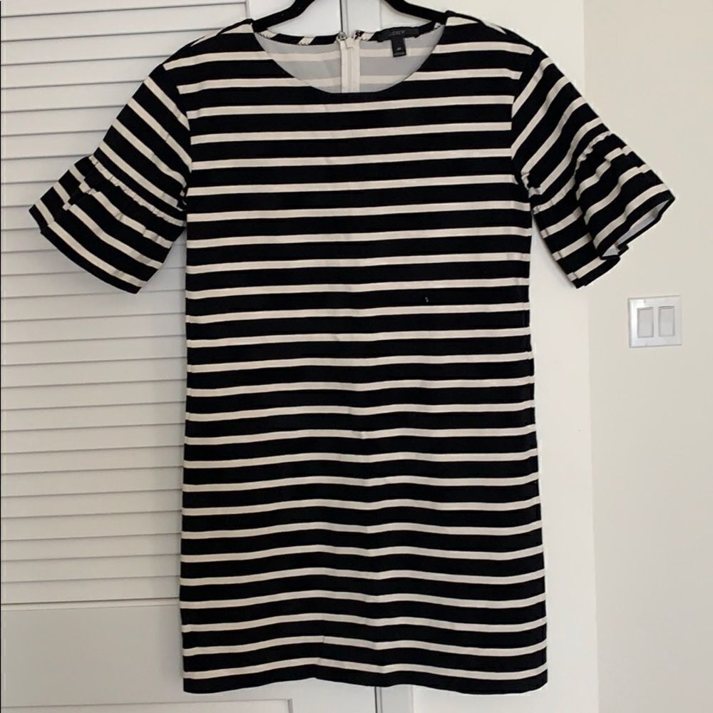 J.Crew  RUFFLED BELL-SLEEVE SHIFT DRESS IN STRIPE - Picture 3 of 5